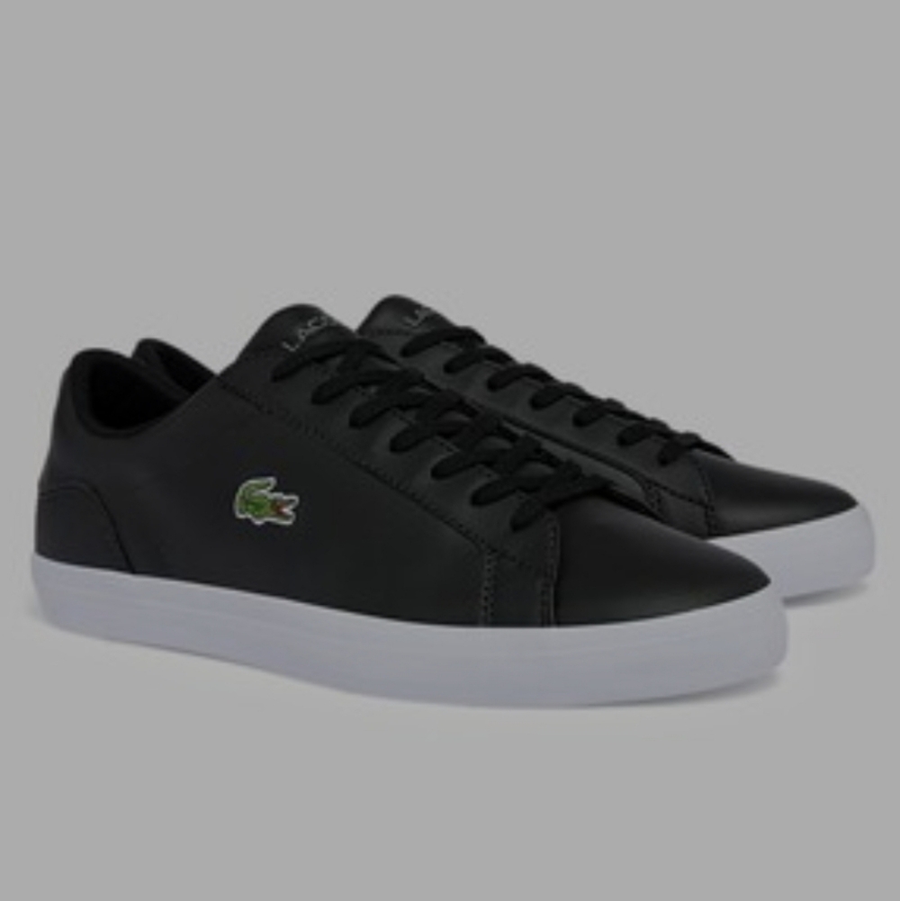 Lacoste Black Leather sneakers shoes with White Outsole,Unisex